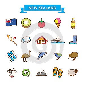 Set of new zealand icons. Vector illustration decorative design