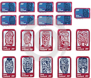 set of new zealand postage stamp icons. Vector illustration decorative design