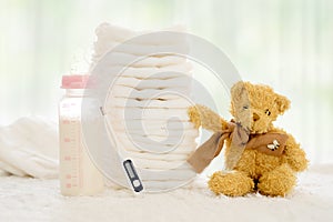 Set of the newborn accessories. Babyhood concept