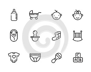 Set of newborn baby icon in line style