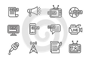Set of news icons in linear style