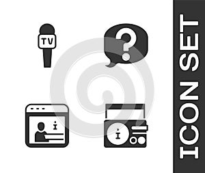 Set News on radio channel, Microphone, Information and Speech bubble chat icon. Vector