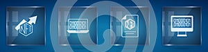 Set NFT growth bar chart, Binary code, contract and . Square glass panels. Vector