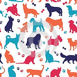 Set of nicecolors cats and dogs background illustration. Animal collection. seamless pattern.