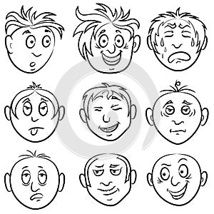 Set of nine amusing male grimaces