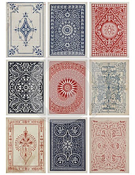 Un conjunto compuesto por nueve antiguo antiguo tarjeta espaldas 