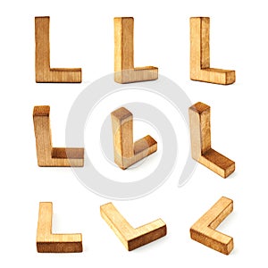 Set of nine block wooden letters isolated