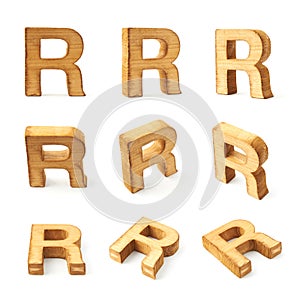 Set of nine block wooden letters isolated