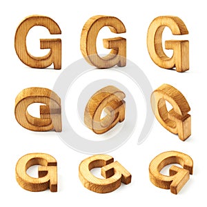 Set of nine block wooden letters isolated