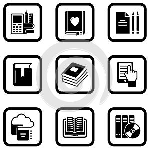 Set of nine book icons