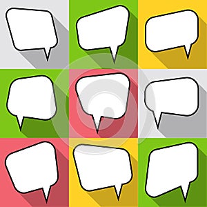 Set of nine cartoon comic balloon speech bubbles in flat style.