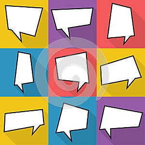 Set of nine cartoon comic balloon speech bubbles in flat style. Elements of design comic books without phrases.