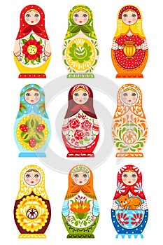 Set Of Nine Colorful Nesting Dolls