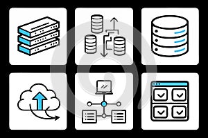 Set of nine database and cloud computing icons database icon