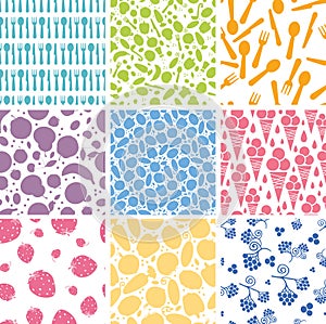 Set of nine food seamless patterns backgrounds
