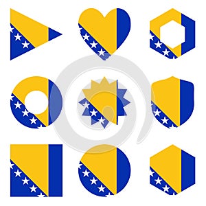 Set of nine form Bosnia and Herzegovina. Vector icons. National flag of Bosnia and Herzegovina