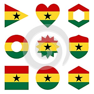 Set of nine form Ghana. Vector icons. National flag of the