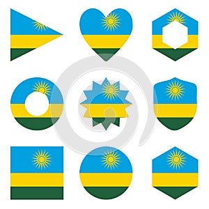 Set of nine form Rwanda. Vector icons. National flag of Rwanda