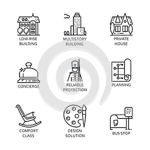 Set of nine icon city and service concept. Urban symbols