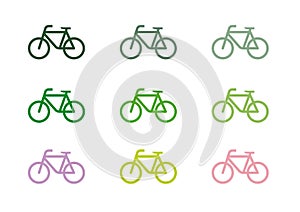 Set of nine images of a bicycle of different shades of green