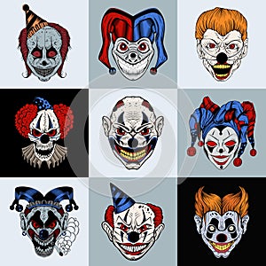 Set of nine images with painted fantastic scary