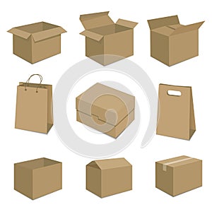 Set of nine isometric cardboard boxes