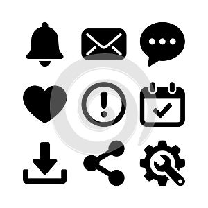 Minimalist Solid UI Icon Set with Basic Interface Symbols Collection