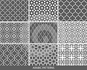 Set of nine monochrome Arabic patterns