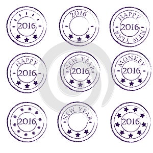 Set of nine purple vintage Christmas stamps 2016