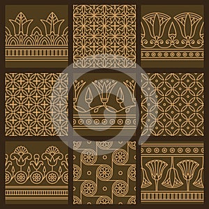 Set of nine a seamless vector illustration based on the Egyptian national ornament