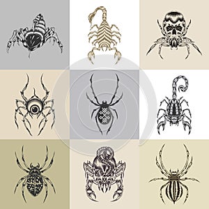 Set of nine tattoo illustration