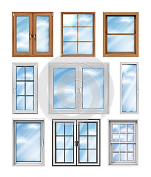 Set with nine wooden and plastic windows.