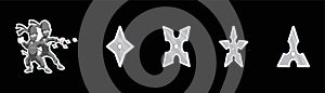 Set of ninja star. modern cartoon icon design template with various models. vector illustration isolated on black background