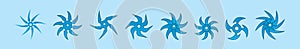 Set of ninja throwing star cartoon icon design template with various models. vector illustration isolated on blue background