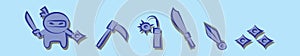 Set of ninja throwing star cartoon icon design template with various models. vector illustration isolated on blue background