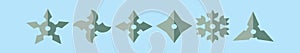 Set of ninja throwing star cartoon icon design template with various models. vector illustration isolated on blue background