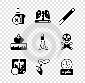 Set No electronic cigarette, Disease lungs, Cigarette, Hand with smoking, time, Heartbeat increase and butt icon. Vector