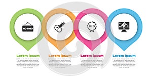 Set No GMO, Genetically modified meat, Label for bio healthy food and engineering modification. Business infographic