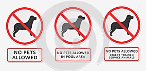 No pets allowed. Set of signs. photo