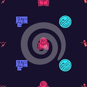 Set No trash, Stop plastic pollution, Earth globe and book and Problem of the ocean on seamless pattern. Vector