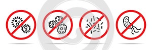 Set of no virus icons in four different versions in a flat design. Vector illustration photo