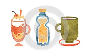 Set of Non-Alcoholic Summer Drinks, Tea, Lemonade, Juice Cartoon Vector Illustration