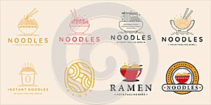 set of noodles or ramen logo line art and vintage vector illustration template icon graphic design. bundle collection of various