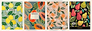 Set of notebook cover hand drawn fruit designs.