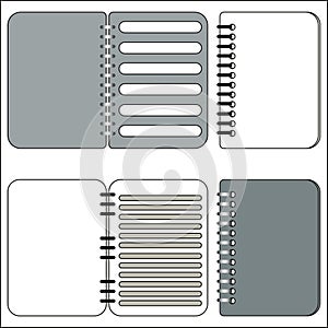 Set of notebook.Notebook icon. Spiral ring. Linear paper.Vector