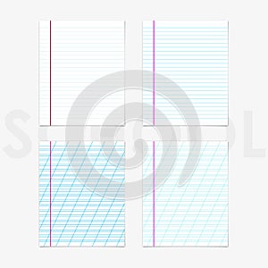Set of notebook lined paper sheets vector illustration