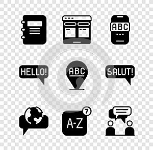 Set Notebook, Online translator, Foreign language online study, Learning foreign languages, Two sitting men talking