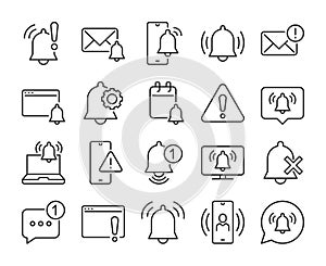 Set of Notification Line Icons. Vector Illustration. Editable Stroke, 64x64 Pixel Perfect.