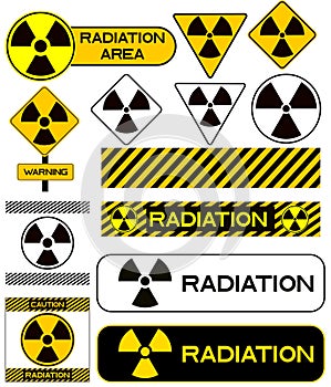 Set of nuclear icons radiation hazard warning radioactive vector