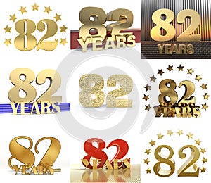 Set of number eighty two year 82 year celebration design. Anniversary golden number template elements for your birthday party. 3 photo